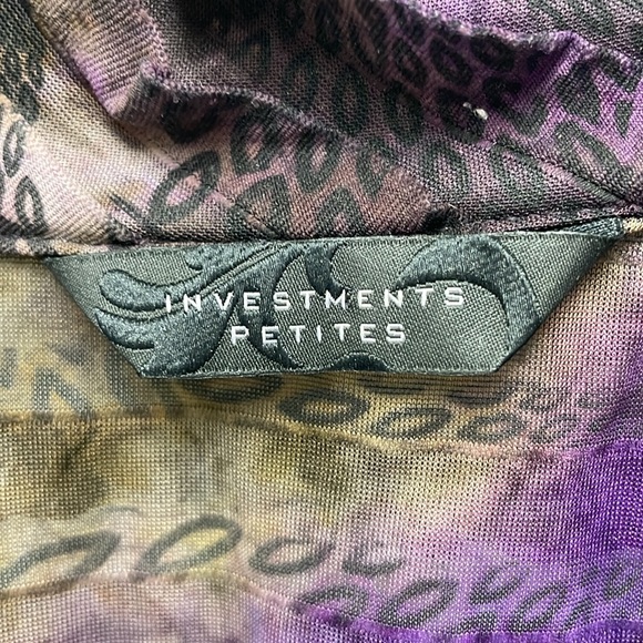 Investments Petites Petite XL Animal Print Ruffled Open Front Purple Layer Top - Picture 3 of 9